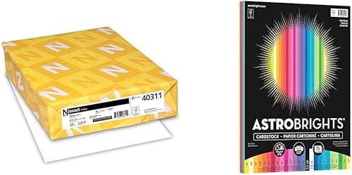 Cartulina de índice exacto, 8.5 x 11 pulgadas, 90 libras, blanco, 250 hojas (40311) y cartulina de colores Astrobrights, 8.5 x 11 pulgadas, 65 lb