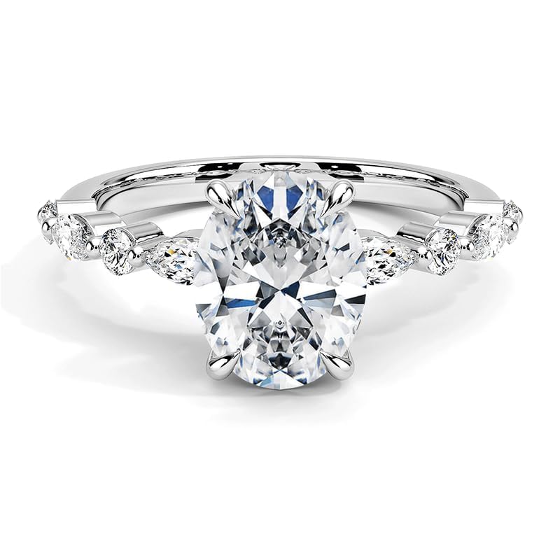 Engagement Ring 2.3 ct. tw. Oval Cut Moissanite Engagement Rings for Women Platinum Plated Silver