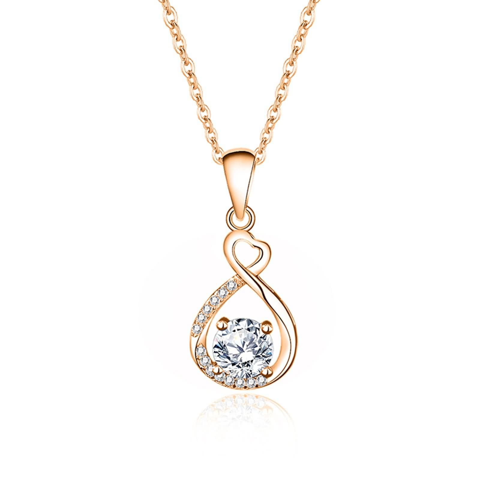 Collares con colgante para mujer, oro rosa de 9 quilates, 14 quilates, 18 quilates, hueco y corazón con moissanita redonda, collares de oro rosa para compromiso para mujer