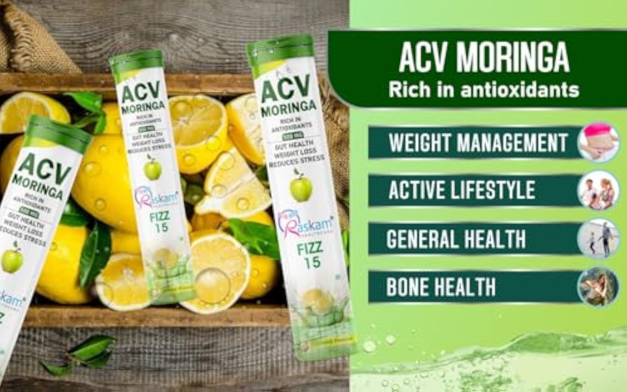 Raskam ACV Moringa 500mg Shikanji Flavour Effervescent Tablets