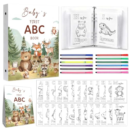 Woodland Baby Shower Decorations Babys First ABC Book Baby Shower Activity Keepsake Game Forest Animal Alphabet Coloring Guest Book Alternative Babys First Alphabet Coloring Book A-Z