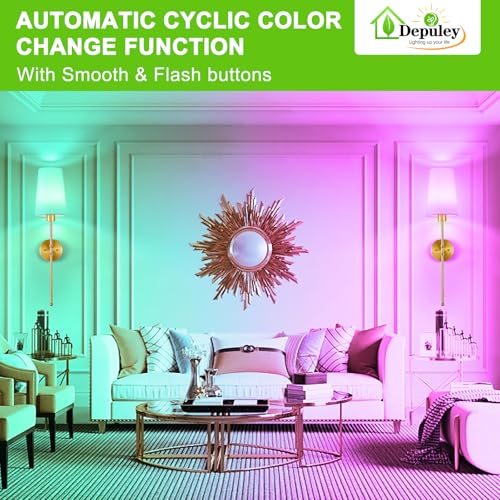Image of Depuley Battery Operated Wall Sconce: 27 inch Set of 2 Wireless Wall Lights with Remote for Bedroom - Rechargeable 15 Colors Gold Wall Lamp for Living Room Hallway Decor