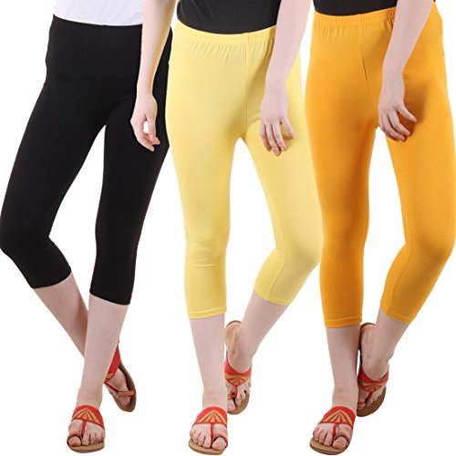 Image of DIAZ Women's Super Combed Cotton Elastane Stretch Slim Fit Printed Capri -Pack of 3