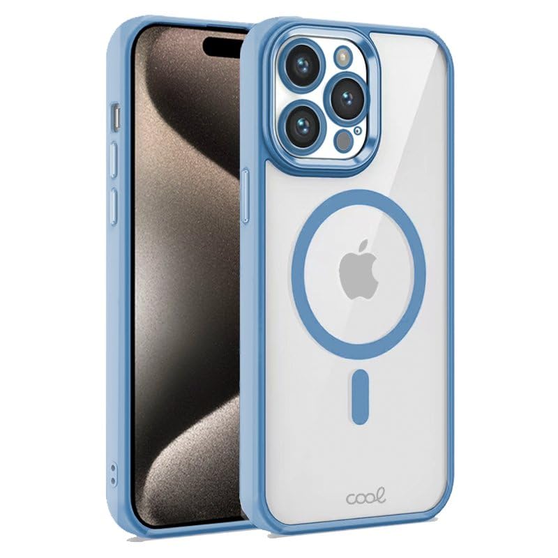 Cool Case for iPhone 15 Pro MAX Magnetic Sky Blue Edge, transparent