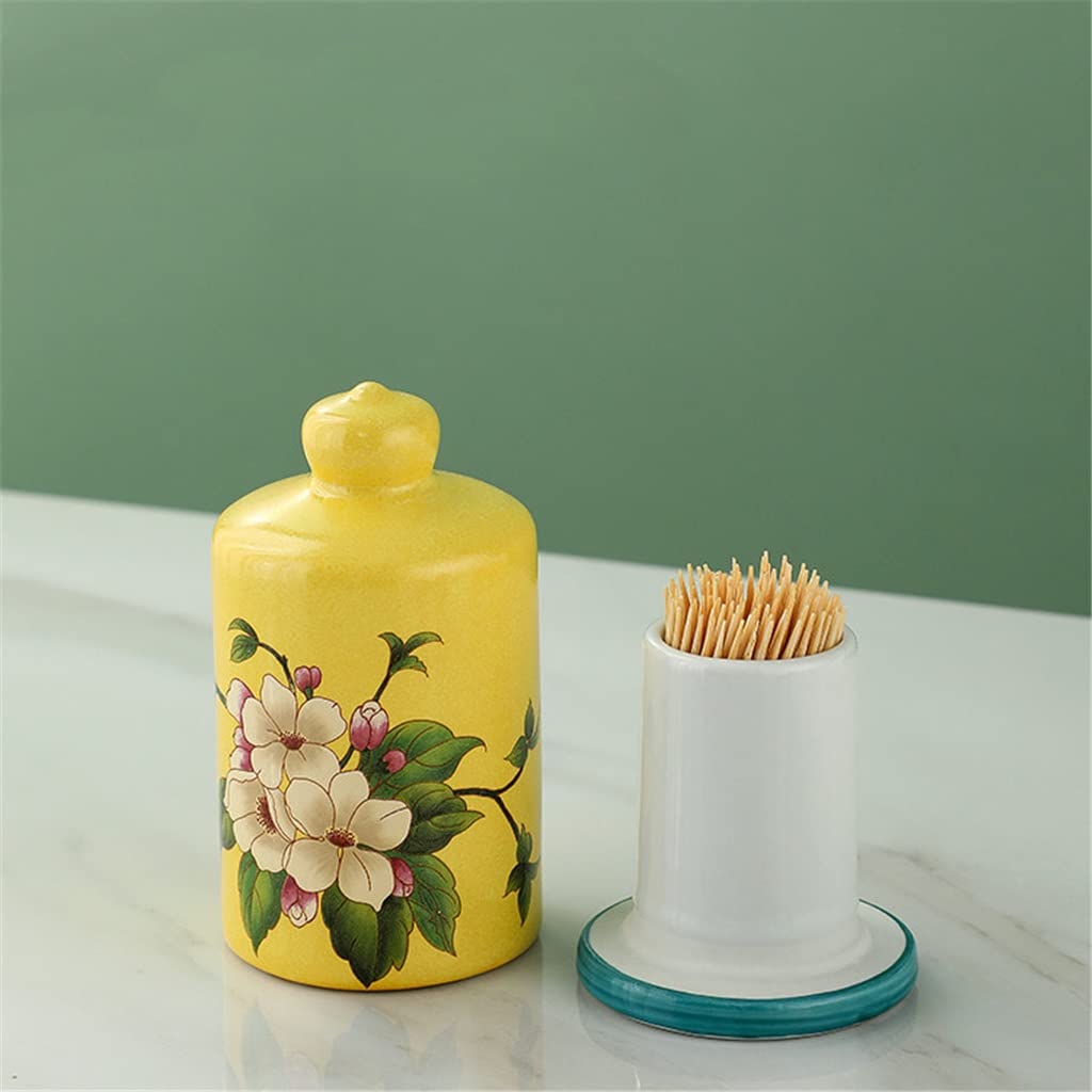 AYCDL Flower pattern ceramic toothpick holder with lid cotton swab box storage box home desktop storage box Toothpicks,D
