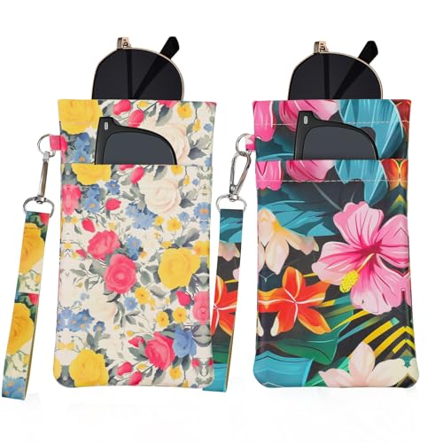 Image of Double Eyeglass Case Soft Dual Glasses Case for Women Men Travel Squeeze Top Sunglasses Cases Eyeglasses Pouch