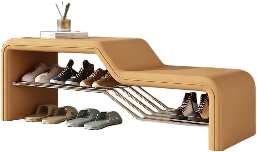 Shoe Rack Bench with Leather Padded, Bedroom Footstool, Bedside Bench for End, Shoe Changing Stool for Hallway, Living Room, Hallway, Bedroom and Porch (White, Medium)