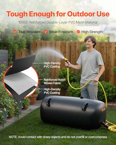 Image of VEVOR Water Storage Bladder, 30 Gal Collapsible Water Storage Bag, Wear-Resistant 1000D PVC Soft Waters Bag, Leakproof Camping Tank Containers for Garden Irrigation RV Emergency Use, Black