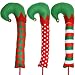 Gift Boutique Christmas Elf Leg Picks Plush Stuffed Feet with Elves Shoes Sticks with Jingle Bells Red, Green and White Colors Set of 3 Tree Ornament Decorations