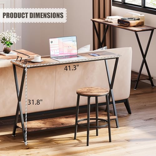 IDEALHOUSE Console Table, Sofa Tables Narrow Entryway Table with Storage Shelf and Metal Frame, 41.3” Behind Couch Table Industrial Hallway Table for Living Room, Foyer, Bedroom, Rustic Brown