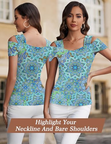 Image of Blingfit Cold Shoulder Tops Summer Tunic Shirts for Women T Shirts V Neck Short Sleeve Casual Tees Blouses 2026