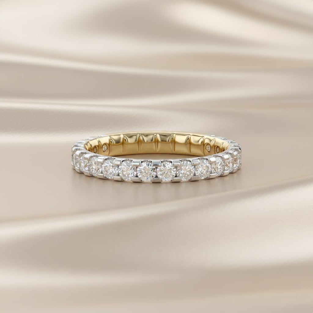 Eternity Wedding Band Ring for Women 1 Carat (Cttw) Round Cut Lab Created Moissanite Wedding Stackable Ring in 10K / 14K Solid Gold or 14K Gold Plated 925 Sterling Silver Jewelry for Her