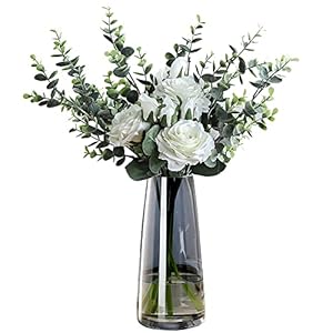 FANTESTICRYAN Modern Glass Vase Irised Crystal Clear Glass Vase for Home Office Decor (Crystal Grey)