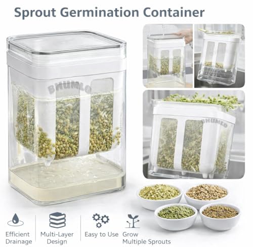 Image of Sprout Maker for Kitchen | Seed Sprouter Container Box | Mung Bean Sprouting Jar with Drain Tray | BPA Free Sprouts Maker | Germination Container for Beans, Lentils, Chana, Microgreens Grower