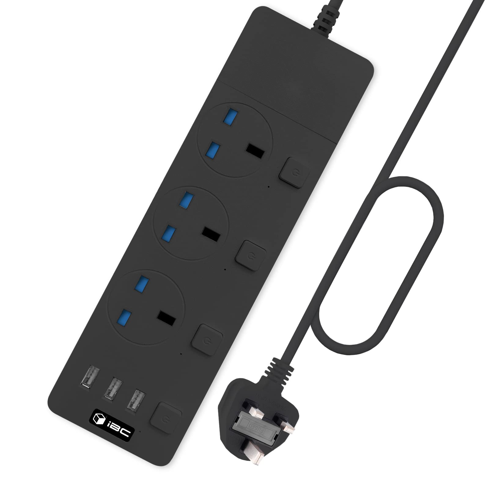 iBlockCube Extension Lead with 3 USB Slots 2 Meter Cable Cord Power