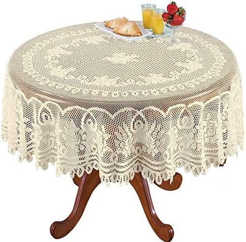 NC AMIPOS White Lace Doilies Crochet Tablecloths Washable Polyester Jacquard Table Cloth Dinner Table Cover for Wedding Party Restaurant Banquet Picnic Decor (White, Round 180 cm)
