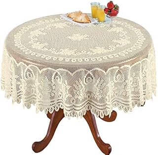 NC AMIPOS White Lace Doilies Crochet Tablecloths Washable Polyester Jacquard Table Cloth Dinner Table Cover for Wedding Party Restaurant Banquet Picnic Decor (White, Round 180 cm)