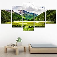 SIGNWIN 5 Panel Canvas Wall Art Modern Art Expressive Farmhouse/Country Landscape Mountain Top Multicolor Photography for Home Decorations Ready to Hang - 60