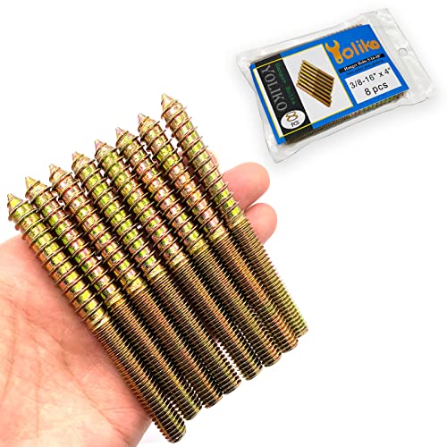 Image of 8 Pack 3 /8-16 x 4 Inch Hanger Bolts 3 /8-16 inch Double Headed Bolts 3 /8 Wood Dowel Screw Self-Tapping Screw Hanger Bolts for Furniture Screws Double Screw Threaded Rods Bolt 100mm Length