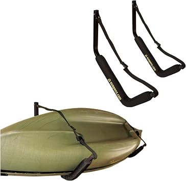 Suspenz Kayak Storage Rack, Big EZ Padded Wall Hangers/Hooks for Kayaks and Canoes, Indoor & Outdoor Wall Mounts, Foam Pads & Safety Straps, Holds up to 150 lbs, Black 12-0102
