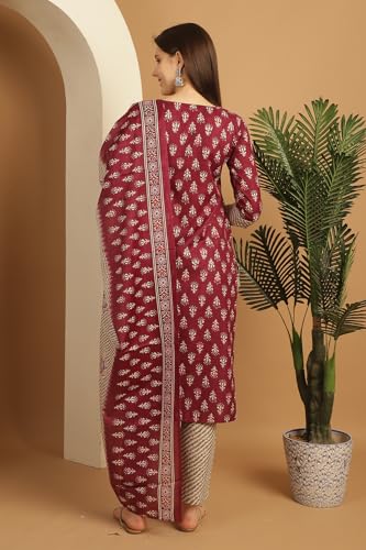 Image of Rajnandini Women's Cotton Foil Print Kurta Set with Dupatta (JOPLST230-31-38-P)