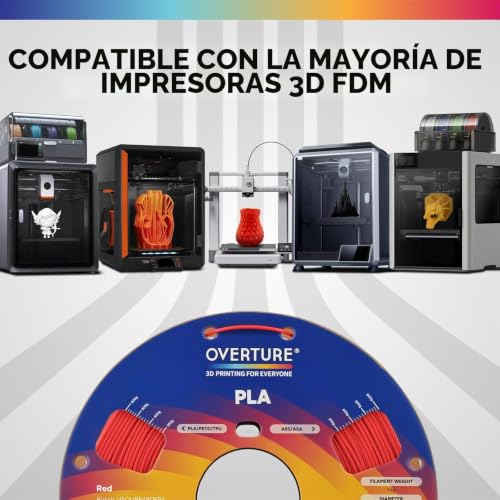 Miniatura 5 de Overture Filamento Pla 1.75mm, Perfectamente Enrollado Para Impresora 3d, Carrete De 1kg 2.2lbs , Precisión - 0.02 Mm, Compatible Con La Mayoría De Impresoras Fdm 3d Rojo