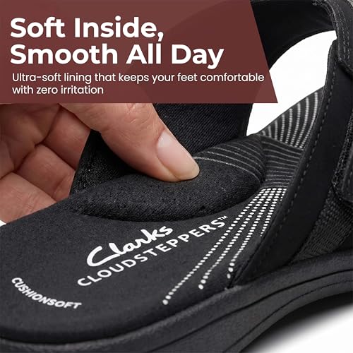 Image of Clarks Womens Breeze Sea Flip-Flop Sandals - Comfortable Flip Flop with Adjustable Hook and Arch Support - Casual Summer Wearing Cloudsteppers for Everyday