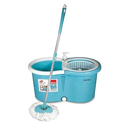 Baltra Super Clean Twin Bucket Spin Mop with 2 Refills &1 Liquid Dispenser(Green) 7 LTR