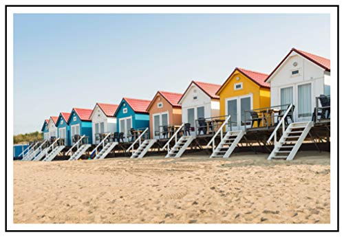 Panorama Cuadro Enmarcado Cabañas Playa 100 x 70 cm - Impreso en Papel Rígido - Incluye Marco - Decoración Salón - Póster Decorativos para Dormitorio y Salón