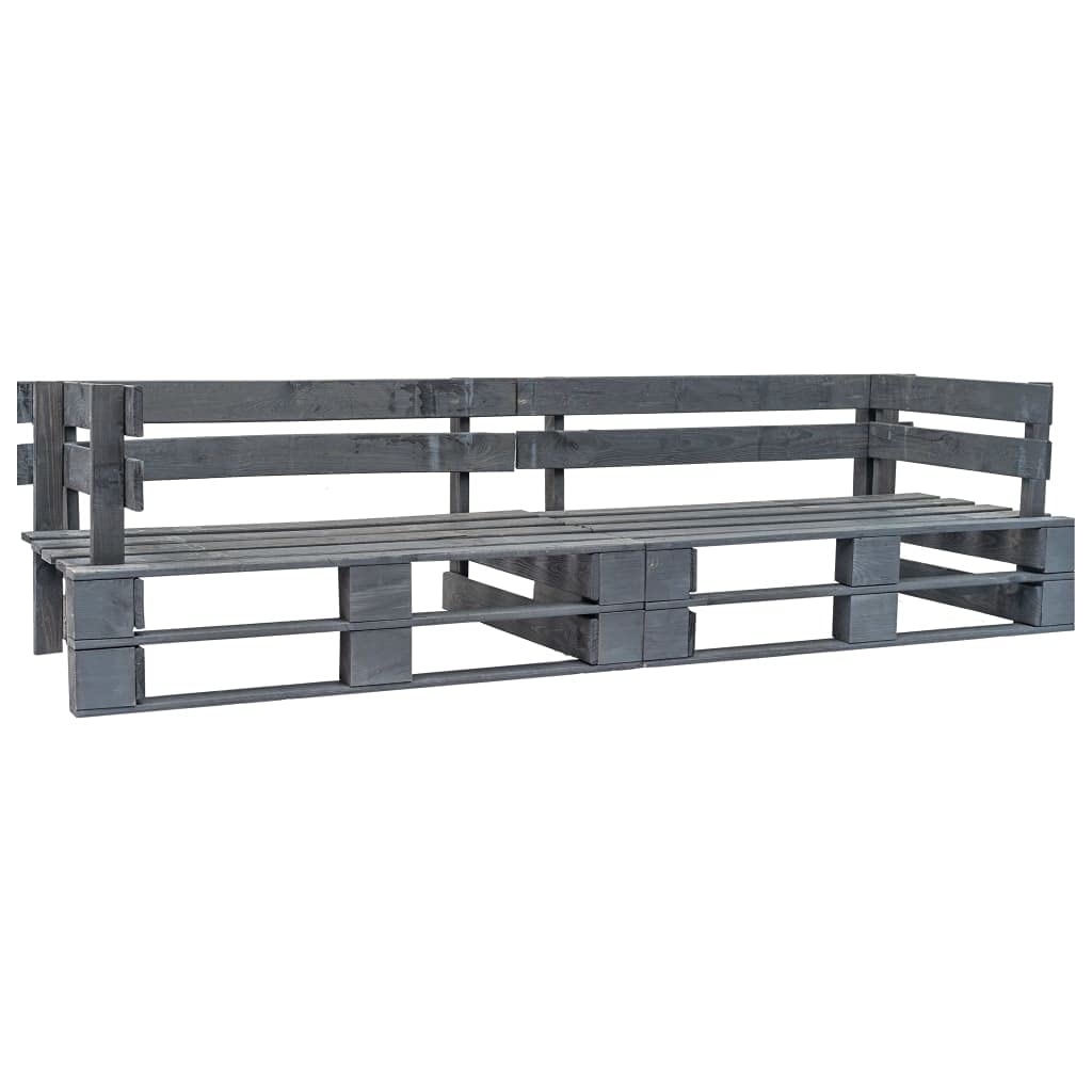 Sofá palé de jardín de 2 plazas de madera de pino gris 220 cm ancho exterior