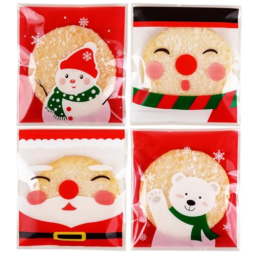 100pcs Bolsas Chuches para Regalo Navidad Bolsa Celofán Autoadhesivas Navideño para Fiesta Navidad Bolsas Galletas para Regalo Bolsas Plástico con Cierre Adhesivo para Caramelos Chuches Joyas