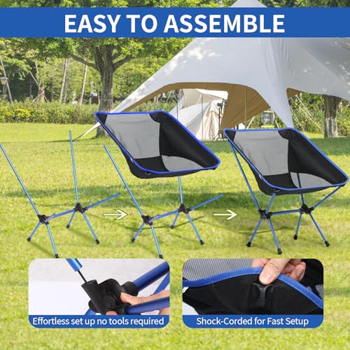 Silla de Camping Ultraligera Plegable Veathzet con Malla de Nylon Transpirable, Diseño Compacto y Bolsa de Transporte Negro y Azul miniatura 5