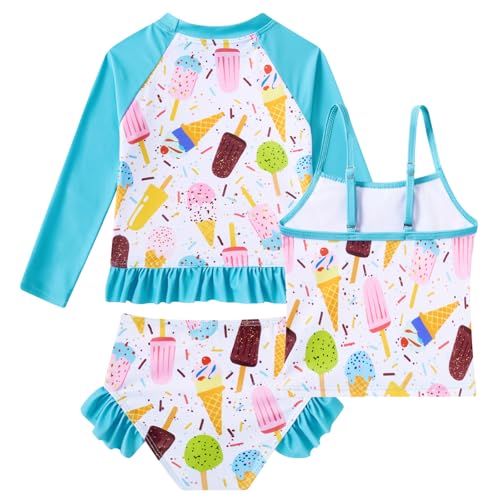 Image of BFUSTYLE Girls Swimsuit 3 Pieces Rash Guard Kids Long Sleeves Bathing Suit 3-8 Years Sun Proction Swimwear Tankini