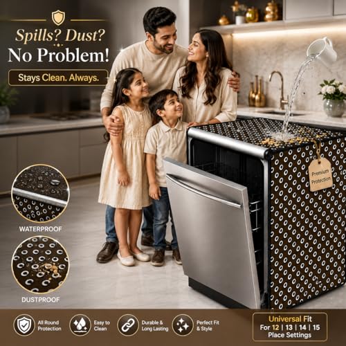 Image of Waterproof Dishwasher Cover for 12 to 15 Place Setting | Suitable with Bosch, LG, IFB, Hafele, Faber & More | Dustproof Appliance Protector Zip Cover Universal Fit-(63X63X88cms Design 4)