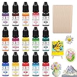 Hcunbsu Farbpigmente für Gießpulver, 15 x 10ml Farbe für Gießpulver mit 15 Rührstäbchen, Farbpigmente für Gips & Beton, Pigment auf Wasserbasis für Modellbau DIY & Kreativprojekte, Handwerk