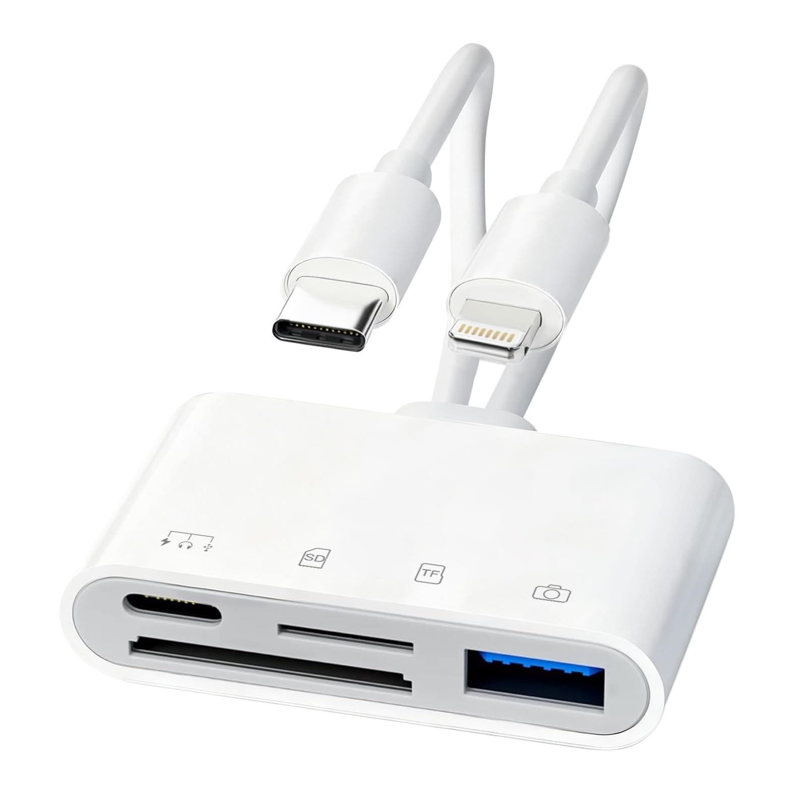【2026 MFI認証】 iphone sdカードリーダー 4 in 1 Lightning/USB-C カードリーダー USB/SD/TF/充電アダプタ OTG機能を備える 音質 高速双方向データ転送 写真/ビデオ/ドキュメントを読み取り可能 iPhone/iPad/PC/アンドロイドスマートフォンなどの機器に対応