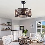 KVOYYIRA Ventilador De Techo Con Luz Industrial Silencioso Cortijo Jaula De Hierro Lampara Ventilador Techo Reversible 6 Velocidades Timer E27×4 Vintage Ventilador Ultra Para Dormitorio Almacén