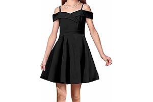Girls Floral Pleated Flared A-Line Cold Shoulder Formal Dresses for Ages 12-14