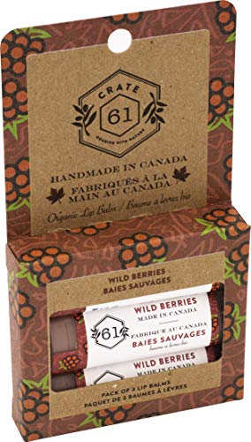 Crate 61 Wild Berries Lip Balm 3-Pack 100% USDA Organic Ingredients. Flavored with Premium Essential Oils and Organic Flavors, for Men and Women (Wild Berries)
