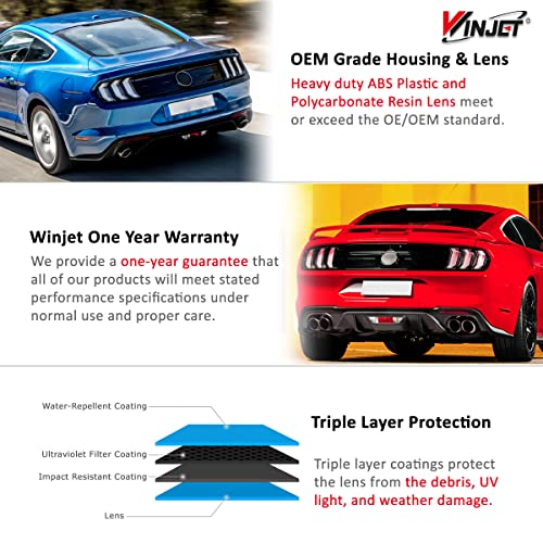 Winjet Tail Lights Assembly For 2015-2020 Ford Mustang, Full Led Multi-Funtional Lights Modes Sequential Turn Signal/Drl Taillights Replacement, Rear Brake Lamp A Pair L+R Black Housing Smoke Lens #TOP2