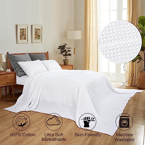 Image of PHF Pre-Washed Cotton Waffle Weave Family Blanket,Oversized King Size 120 inchx 120 inch-Snag Proof Lightweight Breathable, 10'x 10' Huge Extra Large Big-Elegant Aesthetic Home Decoration Gift-White