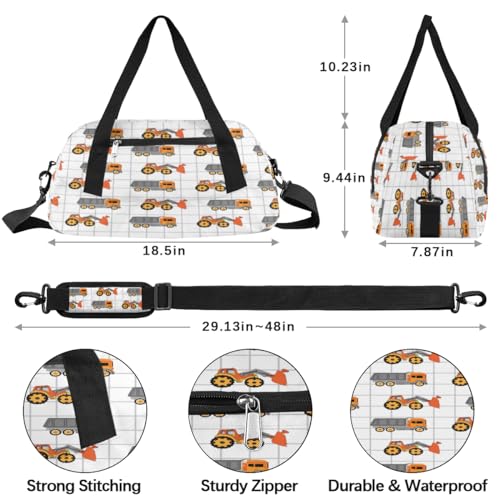 Kids Duffel Bag Cute Truck Excavator Pattern,Sport Gym Bag for Boys Girls,Weekender Overnight Tote Bag Carry On Duffel Bag4