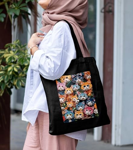 Image of ZORI Black Tote Bag With Pocket Printed Designed Canvas Tote Bags For Women large capacity,Tote bag For Shopping, College, Travel, More Canvas Handbag For Unisex Bag
