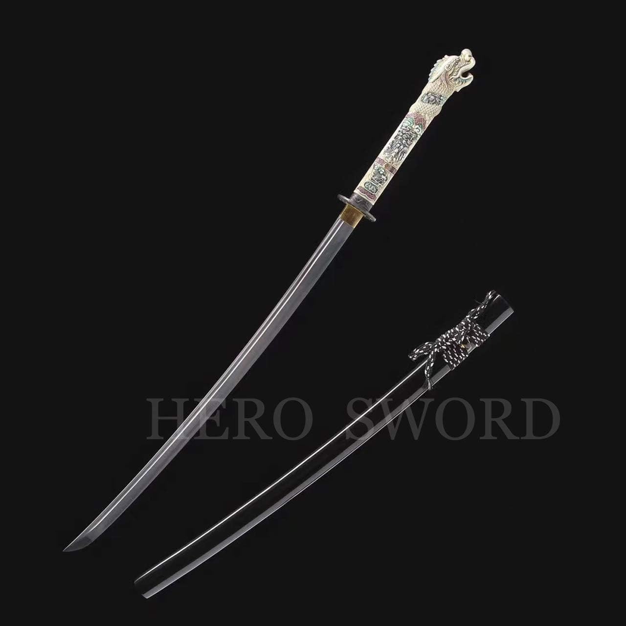 Spring Steel Blade Dragon Head Katana Handmade Full Tang Japanese Samurai Sword Real Very Sharp Highlander Sword