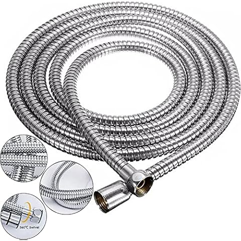 12mm Shower Hose Stainless Steel Universal Replacement Bathroom Flexible Shower Pipe Chrome Anti-Kink with 2 Washers (2 Meter) Cover