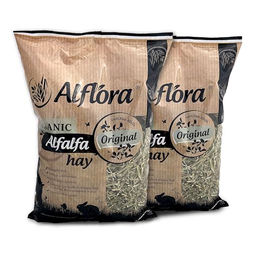 2 x Alflora Organic 1kg Premium Alfalfa Meadow Hay Original-100% Natural-16% Protein Fibre and Nutrient RichEveryday Hay For Rabbits Gerbils Hamsters Guinea Pigs (2 pack count of 2 Unflavoured)