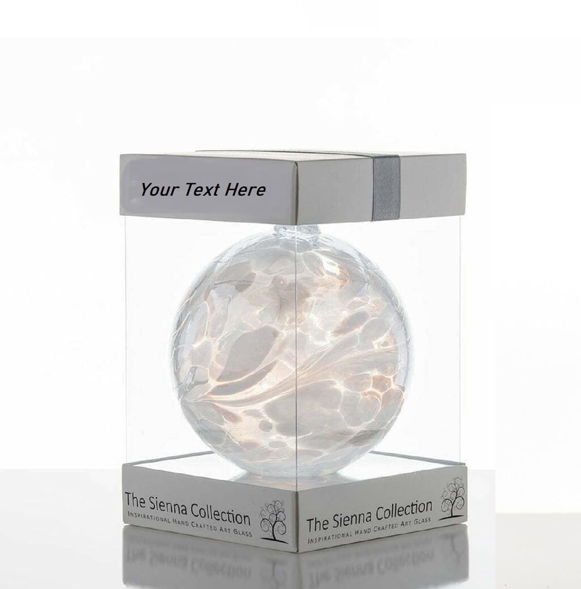 Personalised Sienna Glass 10cm Friendship Ball - Choice of Colours (White)