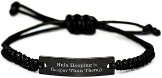 Hula Hooping is Cheaper. Hula Hooping Black Rope Bracelet, Love Hula Hooping Gifts, Engraved Bracelet for Men Women from Friends, Fitness, Workout, Exercise