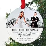 Our First Christmas Married Ornament 2021 - Personalized Rustic Just Married 1st Year,Hanging Print...