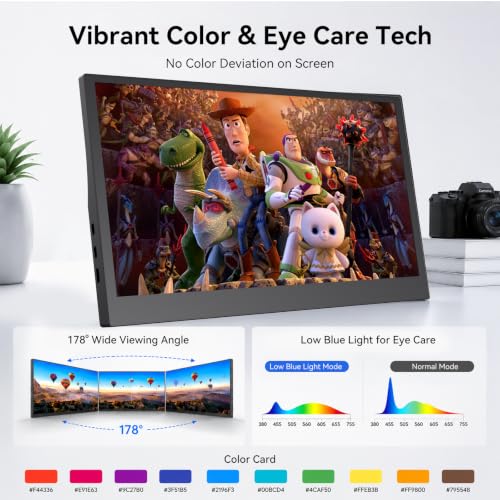 Image of JUSTTHINK 16 inch Portable Monitor 1920x1200 IPS, Ultra Slim Monitor with Stand, USB-C HDMI Travel Laptop Monitor, Second Screen for MacBook PC PS5 Switch